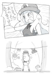 Rule 34 | 1girl, ?, arm up, blush, bush, castform, clothesline, comic, creatures (company), emphasis lines, female focus, floating, froakie, from behind, game freak, gen 3 pokemon, gen 6 pokemon, greyscale, hair tie, hands on own hips, hinahizu, long hair, monochrome, multiple views, nintendo, open mouth, outdoors, outstretched arm, panties, pleated skirt, pokemon, pokemon (creature), pokemon xy, serena (pokemon), shirt, shoes, sketch, skirt, sleeveless, sleeveless shirt, standing, sweat, towel, towel around waist, tree, underwear, unworn panties, unworn skirt, washboard, washbowl