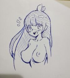 1500chan 1girl anao blush breasts kuruminha large_breasts nipples nude open_mouth original photo_(medium) sketch smile solo