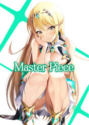 Rule 34 | 1girl, absurdres, bare legs, bare shoulders, blonde hair, breasts, chest jewel, cleavage, cleavage cutout, clothing cutout, daive, dress, earrings, highres, jewelry, large breasts, long hair, mythra (xenoblade), short dress, solo, swept bangs, thigh strap, tiara, very long hair, white dress, white footwear, xenoblade chronicles (series), xenoblade chronicles 2, yellow eyes