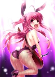 Rule 34 | 10s, 1girl, :o, ahoge, angel beats!, animal ears, arched back, ass, bare shoulders, breasts, butt crack, choker, fake animal ears, fang, fishnet pantyhose, fishnets, from behind, guitar, hair ornament, high heels, instrument, jpeg artifacts, leaning forward, leg up, leotard, long hair, looking back, open mouth, p.a.works, pantyhose, petite, pink eyes, pink hair, playboy bunny, rabbit ears, sidelocks, small breasts, solo, trefoil, two side up, yui (angel beats!), zen