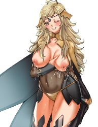 Rule 34 | 1girl, ahoge, blonde hair, breasts, bridal gauntlets, cape, circlet, fire emblem, fire emblem fates, grey eyes, highres, lactation, large breasts, looking at viewer, nintendo, nyahpa20, one eye closed, ophelia (fire emblem), solo, thighhighs, upper body