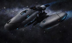 Rule 34 | chavito34, commentary, concept art, corvette (eve online), dark, eve online, flying, glowing, grey theme, military, military vehicle, motion blur, no humans, original, outdoors, science fiction, sky, space, spacecraft, star (sky), starry sky, thrusters, vehicle focus