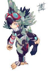 Rule 34 | 1girl, absurdres, artist request, bird, blue eyes, feather hair, finch (xenoblade), furry, furry female, green hair, highres, neck fur, nintendo, short hair, simple background, smile, solo, sou (pale 1080), triangle mouth, xenoblade chronicles (series), xenoblade chronicles 2