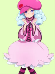 Rule 34 | 10s, 1girl, bad id, bad pixiv id, blue eyes, blue hair, blush, dress, happinesscharge precure!, hat, heart, heart-shaped pupils, hosshiwa, long hair, looking at viewer, matching hair/eyes, mogiki hayami, pantyhose, pink hat, precure, solo, striped clothes, striped pantyhose, symbol-shaped pupils