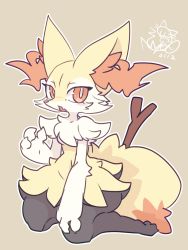 Rule 34 | 1girl, absurdres, animal ear fluff, animal ears, black fur, blush stickers, braixen, breasts, brown background, chestnut mouth, creatures (company), dated, fang, fox ears, fox tail, full body, furry, furry female, game freak, gen 6 pokemon, hand on thigh, hand up, highres, looking at viewer, multicolored fur, nintendo, nyaswitchnya, open mouth, orange eyes, orange fur, outline, pokemon, pokemon (creature), red nose, signature, simple background, sitting, skin fang, slit pupils, small breasts, solo, stick, tail, tsurime, white fur, white outline, wide hips, yellow fur, yokozuwari