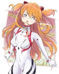 Rule 34 | 1girl, absurdres, artist request, blue eyes, blush, bodysuit, breasts, brown hair, evangelion: 3.0+1.0 thrice upon a time, heterochromia, highres, long hair, looking at viewer, medium breasts, neon genesis evangelion, plugsuit, rebuild of evangelion, shiny clothes, solo, souryuu asuka langley, tears, thighs, twintails, very long hair, white bodysuit