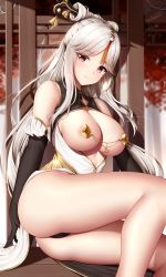 Rule 34 | 1girl, areola slip, ass, bare legs, black gloves, black panties, breasts, cameltoe, center opening, china dress, chinese clothes, cleavage, dress, elbow gloves, genshin impact, gloves, hair ornament, hairpin, highres, large breasts, long hair, looking at viewer, ningguang (genshin impact), panties, parted bangs, pasties, pelvic curtain, red eyes, revealing clothes, sidelocks, sitting, sleeveless, sleeveless dress, smile, solo, thighs, underwear, very long hair, white dress, white hair, wsman