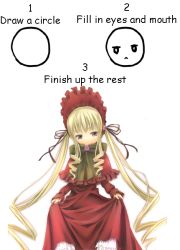 Rule 34 | 1girl, blonde hair, drawing, how to, how to draw an owl (meme), meme, parody, rozen maiden, shinku, solo, text focus