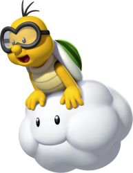 Rule 34 | 1boy, 3d, cloud, colored skin, goggles, highres, lakitu, mario (series), new super mario bros. u, nintendo, official art, open mouth, simple background, solo, transparent background, yellow skin