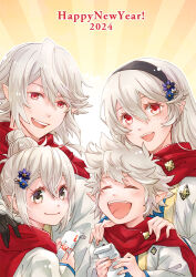 Rule 34 | 2024, 2boys, 2girls, black hairband, brother and sister, brown eyes, closed eyes, closed mouth, commentary request, corrin (female) (fire emblem), corrin (fire emblem), corrin (male) (fire emblem), corrin (male) (new year) (fire emblem), ebi puri (ebi-ebi), father and daughter, fire emblem, fire emblem fates, fire emblem heroes, grey hair, hair between eyes, hair bun, hairband, happy new year, japanese clothes, kana (female) (fire emblem), kana (female) (rising sunlight) (fire emblem), kana (fire emblem), kana (male) (fire emblem), kana (male) (rising dragon) (fire emblem), kimono, long hair, looking at viewer, mother and son, multiple boys, multiple girls, new year, nintendo, open mouth, pointy ears, red eyes, short hair, siblings, smile, teeth, upper body, upper teeth only