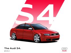 absurdres audi audi_a4 audi_s4 car english_text highres logo motor_vehicle no_humans original red_car shadow twitter_username vehicle_focus vehicle_name vlad_kuzmin