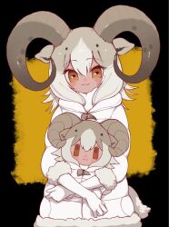Rule 34 | 1girl, :3, animal ears, blonde hair, blush, character doll, coat, dall sheep (kemono friends), elbow gloves, fur trim, gloves, horns, kemono friends, looking at viewer, multicolored hair, notora, puffy coat, sheep ears, sheep girl, sheep horns, sheep tail, short hair, solo, tail, white coat, white fur, white gloves, white hair, winter clothes, winter coat, yellow eyes
