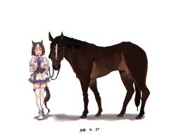 Rule 34 | 1girl, animal ears, animalization, bad id, bad pixiv id, brown hair, closed eyes, dated, dual persona, frilled skirt, frills, horse, horse ears, horse girl, horse tail, miyajo, multicolored hair, name connection, open mouth, pleated skirt, real life, reins, school uniform, short hair, simple background, skirt, special week (umamusume), tail, thighhighs, two-tone hair, umamusume, white background, white thighhighs