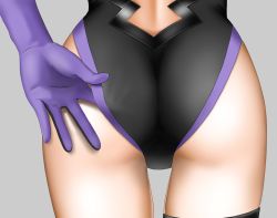 Rule 34 | 1girl, adjusting clothes, adjusting leotard, ass, ass focus, black bodysuit, black gloves, black thighhighs, bodysuit, commentary request, crokase, elbow gloves, fate/grand order, fate (series), from behind, gloves, grey background, head out of frame, highres, leotard, lower body, mash kyrielight, purple gloves, simple background, single thighhigh, solo, thigh gap, thighhighs, thighs