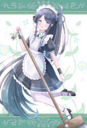Rule 34 | 1girl, aris (blue archive), blue archive, blue eyes, blue hair, long hair, looking at viewer, maid, open mouth, short sleeves, shuriduruu, solo