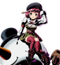 Rule 34 | beatriz (metal slug), boots, braid, cross-laced footwear, lace-up boots, metal slug, metal slug attack, official art, pink hair, pink thighhighs, sitting, snowman, solo, thighhighs, transparent background, twin braids, winter clothes