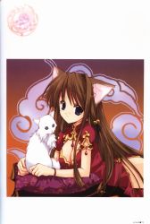 Rule 34 | 00s, 1girl, animal ears, aquarian age, brown hair, cat ears, china dress, chinese clothes, dress, highres, long hair, nanase aoi, scan, solo