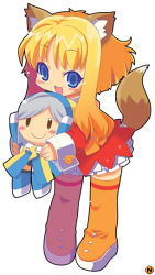 Rule 34 | 1girl, animal ears, blonde hair, blue eyes, boots, cat ears, cat tail, chibi, chibi only, mozilla firefox, mozilla thunderbird, os-tan, personification, simple background, skirt, solo, tail, thighhighs, white background, zankuro
