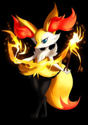 Rule 34 | 1girl, alternate eye color, animal ear fluff, animal ears, animal hands, animal nose, artist name, black background, black fur, blue eyes, body fur, braixen, closed mouth, creatures (company), crossed legs, dated, embers, eryz, female focus, fire, flat chest, fox ears, fox girl, fox tail, full body, furry, furry female, game freak, gen 6 pokemon, happy, highres, holding, holding stick, index finger raised, jpeg artifacts, looking at viewer, nintendo, outstretched arms, pokemon, pokemon (creature), pyrokinesis, signature, simple background, smile, snout, solo, standing, stick, tail, white fur, yellow fur