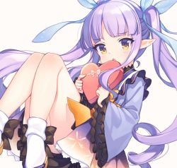 Rule 34 | 1girl, elf, eskimofox, kyoka (princess connect!), looking at viewer, pointy ears, princess connect!, purple hair, twintails, yellow eyes
