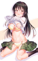 Rule 34 | 1girl, 2019, absurdres, bad id, bad pixiv id, black hair, black socks, blush, bra, brown eyes, clothes lift, dated, gluteal fold, green skirt, groin, highres, huge filesize, kneehighs, kotegawa yui, lifting own clothes, long hair, long sleeves, looking at viewer, miniskirt, navel, open clothes, open mouth, open skirt, panties, plaid, plaid skirt, pleated skirt, ribbon-trimmed bra, shirt, shirt lift, sitting, skirt, socks, solo, straight hair, strapless, strapless bra, to love-ru, tousang, underwear, undressing, v-shaped eyebrows, very long hair, wariza, wavy mouth, white background, white shirt, yellow bra, yellow panties