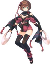 Rule 34 | 1girl, amazuyu tatsuki, aquaplus, bare shoulders, black panties, black thighhighs, blush, breasts, brown hair, cleavage, dual wielding, dungeon travelers 2, elbow gloves, fingerless gloves, full body, gloves, green eyes, hair ornament, highres, holding, holding weapon, japanese clothes, long hair, looking at viewer, mitsumi misato, ninja, official art, panties, sandals, scarf, short hair, smile, solo, souffle twinny, thighhighs, transparent background, underwear, weapon, wide sleeves