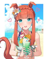 Rule 34 | + +, 1girl, :p, animal ears, beach, bead bracelet, beads, blue eyes, blunt bangs, blurry, blurry background, blush stickers, bracelet, braid, commentary request, crown braid, desert, drink, drinking straw, food, hair ornament, heart, highres, hime cut, holding, horse ears, horse girl, horse tail, jewelry, necklace, ocean, official alternate costume, official alternate hairstyle, one eye closed, open mouth, orange hair, pov, shiro (branch0126), silence suzuka (emerald on the waves) (umamusume), silence suzuka (umamusume), tail, thinking, tongue, tongue out, umamusume, upper body