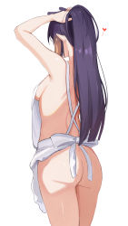 Rule 34 | 1girl, absurdres, apron, armpits, ass, bare shoulders, bow, breasts, cowboy shot, heart, highres, hololive, hololive english, holomyth, ku roiko, long hair, multicolored hair, naked apron, ninomae ina&#039;nis, orange hair, pointy ears, ponytail, purple hair, sideboob, small breasts, solo, tentacle hair, thighs, tying hair, very long hair, virtual youtuber, white background