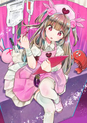 Rule 34 | 1girl, absurdres, apron, armband, bandages, bandaged arm, bandages, rabbit hair ornament, center frills, frills, hair ornament, hat, highres, huge filesize, light brown hair, long hair, natori sana, nurse cap, pink apron, pink headwear, puffy short sleeves, puffy sleeves, rainys bill, safety pin, sana channel, short sleeves, skirt, two side up, virtual youtuber, youtube