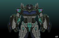 Rule 34 | artist name, clenched hands, ct990413, decepticon, gradient background, highres, looking at viewer, mecha, nemesis prime, no humans, purple eyes, robot, science fiction, solo, straight-on, transformers, variant set
