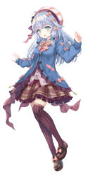 Rule 34 | 1girl, :d, ahoge, beret, blue cardigan, blue eyes, blue hair, blush, bow, brown footwear, brown skirt, cardigan, charlotte suzu, dot nose, fangs, fingernails, footwear bow, frilled skirt, frills, hair bow, hat, highres, loafers, long sleeves, official art, open mouth, orange nails, pink bow, pink shirt, plaid, plaid skirt, production kawaii, purple thighhighs, shirt, shoes, short twintails, skirt, smile, solo, striped bow, striped clothes, striped headwear, striped thighhighs, teeth, thighhighs, tongue, torino aqua, transparent background, twintails, vertical-striped clothes, vertical-striped headwear, vertical-striped thighhighs, virtual youtuber