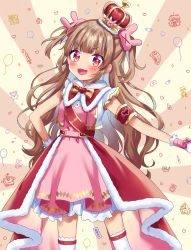 Rule 34 | 1girl, absurdres, armband, blush, brown hair, commentary request, crown, dress, fang, hair ornament, highres, hina (hinalovesugita), long hair, looking at viewer, natori sana, open mouth, red eyes, sana channel, solo, thighhighs, virtual youtuber, white background