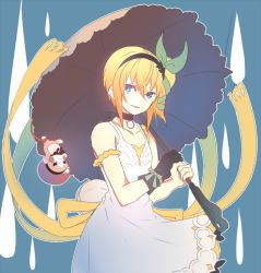 Rule 34 | 10s, 1girl, bare shoulders, blonde hair, blue eyes, choker, dress, edna (tales), gloves, hair ornament, hairband, open mouth, ribbon, short hair, side ponytail, tales of (series), tales of zestiria, umbrella