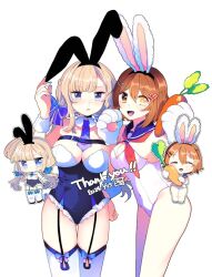 Rule 34 | 2girls, alternate costume, animal ears, animal hands, blonde hair, blue nails, blue necktie, blue sailor collar, bow, breasts, brown hair, carrot, chibi, cleavage, closed eyes, commission, detached collar, eto (etonomemo1008), fake animal ears, frilled leotard, frills, furutaka (kancolle), garter straps, gloves, hair bow, hair ornament, hairclip, heterochromia, kantai collection, large breasts, leotard, long hair, looking at viewer, low twintails, maryland (kancolle), multiple girls, multiple views, nail polish, necktie, open mouth, paw gloves, playboy bunny, rabbit ears, red necktie, sailor collar, simple background, skeb commission, thighhighs, twintails, white background, white leotard, white thighhighs, wrist cuffs
