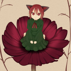 Rule 34 | 1girl, animal ears, barefoot, cat ears, flower (symbol), highres, kaenbyou rin, pointy ears, red eyes, red hair, seiza, sitting, solo, touhou, zuttokodomo