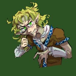 Rule 34 | absurdres, angry, blonde hair, crying, envicement, envy, fingernails, green background, green eyes, highres, mizuhashi parsee, non-web source, pointy ears, self-upload, sharp fingernails, tears, teeth, touhou