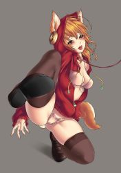 Rule 34 | 1girl, absurdres, animal ears, arm support, bad id, bad pixiv id, bdsm, black thighhighs, blonde hair, blush, bondage, bound, bra, breastless clothes, brown eyes, brown thighhighs, buttons, cameltoe, collar, crotch, ears through headwear, fingernails, fox ears, fox tail, grey background, groin, highres, hood, hoodie, leash, leg lift, leg up, lingerie, loafers, naidong (artist), nail polish, no pants, open clothes, open hoodie, open mouth, orange hair, original, panties, pink panties, shoes, short hair, simple background, skindentation, slave, solo, spread legs, squatting, tail, thighhighs, tongue, tongue out, underwear, wolf ears, wolf tail