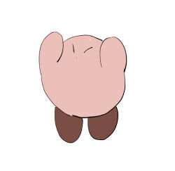 Rule 34 | apios, arms up, closed eyes, closed mouth, dot mouth, flat color, full body, kirby, kirby (series), nintendo, no humans, simple background, sketch, solo, standing, stretching, white background