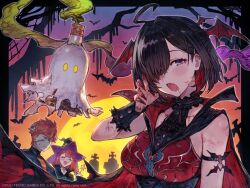 atelier_(series) atelier_yumia black_hair blood breasts hair_over_one_eye halloween large_breasts looking_at_viewer official_art purple_eyes