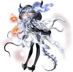 Rule 34 | 1girl, abyssal ship, cloak, colored skin, dress, glowing, hat, headgear, horns, kantai collection, long hair, new mass-produced aircraft carrier princess, official art, open mouth, pale skin, solo, tail, tentacles, transparent background, white dress, white hair, white skin, zeco