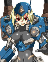 Rule 34 | 1girl, armored core, armored core nexus, breasts, female focus, from software, mecha musume, ment, simple background, solo, standing, upper body, white background