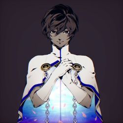 Rule 34 | 1boy, arjuna (fate), black eyes, black hair, cape, closed mouth, dark-skinned male, dark skin, fate/extella, fate/extella link, fate/extra, fate/grand order, fate (series), flower, gloves, gold trim, hair between eyes, high collar, indian clothes, light smile, looking at viewer, male focus, nakajikamone, own hands together, petals, pink flower, short hair, simple background, smile, solo, upper body, white cape, white gloves