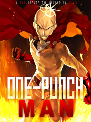Rule 34 | 1boy, absurdres, bald, cape, clenched hand, english text, engrish text, epic, gloves, highres, laio, male focus, one-punch man, ranguage, saitama (one-punch man), solo, you gonna get raped