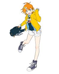 Rule 34 | 1girl, blue eyes, highres, orange hair, poo (donkan gokko), short shorts, shorts, simple background, solo, white background