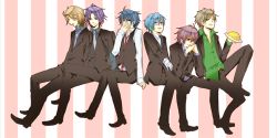 Rule 34 | 6+boys, blonde hair, blue eyes, blue hair, brown hair, formal, glasses, gloves, green eyes, male focus, md5 mismatch, multiple boys, necktie, purple hair, real life, real life insert, red eyes, resized, resolution mismatch, smile, source larger, suit