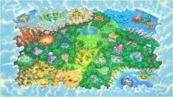 Rule 34 | artist request, bare tree, beach, blue flower, blue sky, bridge, cave, cloud, creatures (company), day, embers, field, floating island, flower, flower field, forest, game cg, game freak, grass, ice, iceberg, island, lake, lily pad, map, lava, mountain, nature, nintendo, no humans, ocean, official art, outdoors, palm tree, pillar, pink flower, pokemon, pokemon mystery dungeon, pokemon mystery dungeon: rescue team dx, pond, rainbow, red flower, river, rock, sand, sky, smoke, stairs, third-party source, tree, tree stump, volcano, water wheel, waterfall hole, yellow flower