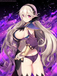 Rule 34 | 1girl, armor, ass, blonde hair, blush, breasts, bridal gauntlets, butt crack, corrin (female) (fire emblem), corrin (fire emblem), fire emblem, fire emblem fates, from behind, hairband, highres, large breasts, long hair, looking at viewer, momomotakusan, nintendo, panties, pauldrons, pointy ears, red eyes, shoulder armor, sideboob, smile, solo, thick thighs, thighhighs, thighs, underwear, very long hair