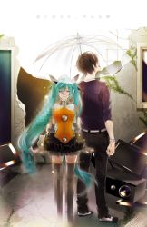 Rule 34 | 1boy, 1girl, aqua hair, bad id, bad pixiv id, belt, censored, closed eyes, hatsune miku, keyboard (computer), kyo zip, long hair, md5 mismatch, mosaic censoring, odds &amp; ends (vocaloid), project diva (series), project diva f, speaker, thighhighs, twintails, umbrella, very long hair, vocaloid
