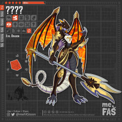 1girl digimon digimon_(creature) digital_hazard female_focus lance megidramon oridigi original polearm solo tail weapon wings