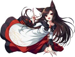Rule 34 | 1girl, animal ears, blush, breasts, brown hair, collarbone, dress, fingernails, full body, imaizumi kagerou, kozakura (dictionary), long fingernails, long hair, long sleeves, medium breasts, multicolored clothes, multicolored dress, nail polish, official art, open mouth, red dress, red eyes, red nails, sharp fingernails, smile, solo, touhou, touhou danmaku kagura, transparent background, white dress, wolf ears